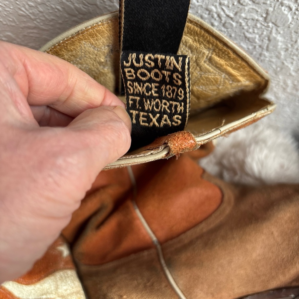 Vintage Justin Heritage Western Cowboy Boots Roughout 10EE Longhorn Inlay Texas - Picture 9 of 10